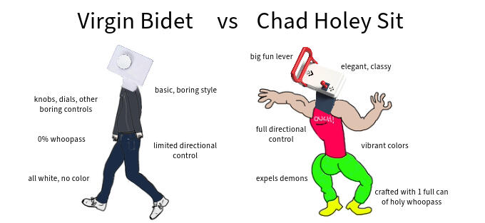 Virgin Bidet vs Chad Holey Sit meme